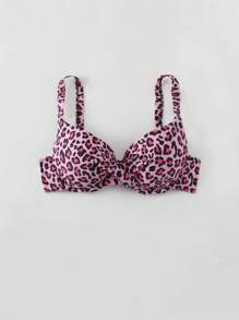 SHEIN Swim 女性夏季沙灘豹紋細肩帶交叉性感比基尼上衣（隨機印花）