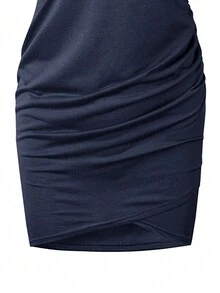 Solid Ruched Side Tulip Hem Tank Dress - Navy Blue - View 6