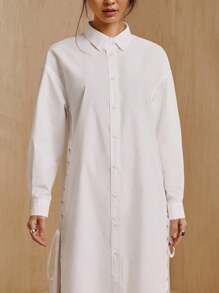 MONSE Designer Button-Down Elegant Dress, Cotton, Holiday, Party, Vacation Outfit, Birthday Outfits, Spring & Summer, Festival, Ibiza Fits, Wedding, Prom Dress - White - View 6