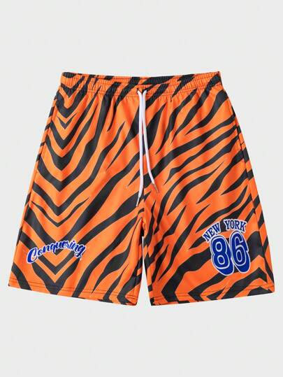 Prep Shorts de plage avec cordon de serrage imprimé pour hommes, conviennent pour un port quotidien au printemps et en été