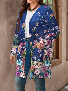 SHEIN LUNE 適合夏季的大尺碼鬆身長袖開衫外套，適合女性