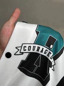 Slaydiva Chaqueta de mujer impresa con logo y eslogan en verde, blanco y negro con diseño holgado, con uniforme de béisbol de calle informal de otoño e invierno ajustada de manga larga - Multicolor - Ver 4