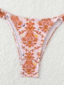 SHEIN Swim Conjunto de bikini sexy con estampado floral y volante para mujer para playa de verano, impresión aleatoria