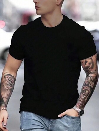 Men's Summer Solid Color Round Neck Short Sleeve Casual T-Shirt
