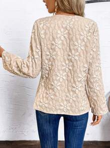 SHEIN Clasi 杏色压花不对称下摆常规女式夹克，初秋女士外套教师服长袖外套秋装秋季女装卡其色夹克 - 杏色 - 查看 2