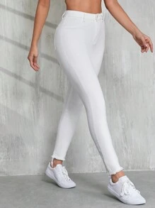 SHEIN Tall White Women's Jeans Casual Skinny Stretch Trousers Back To School Dress Pants Fall White Womenjeans Teacher Pants - White - View 6