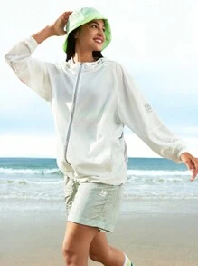 In My Nature Women's Outdoor Sports Urban Commuting Mid-Length Hooded Jacket, For Hiking - White - View 8