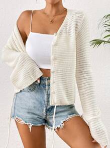 SHEIN LUNE Cárdigan de punto 'pointelle' de mangas acampanadas para primavera y verano