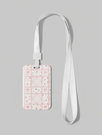 Kawaii 1 pièce Porte-cartes et sangle à nœud papillon rose cerise mignon, école