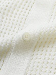 Manfinity Homme Plus Size 鞏固式針織開衫，深V領降肩針織紋開衫 - 白色 - 查看 8