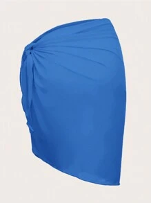 SHEIN Unity Solid Knot Side Cover Up Wrap Skirt For Summer - Blue - View 2