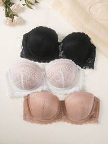 DesireSculpt 3pcs/Set Plus Size Lace Bra With Underwire For Women, Lingerie