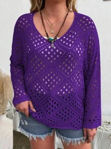 SHEIN LUNE Plus Khoét vai thả khoét vai cho mùa hè - Màu tím  Violet - Xem 6