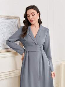 Mulvari Lapel Neck Wrap Hem Dress - Grey - View 6