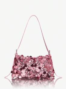 SHEIN SXY Solid Color Sequin Women's Shoulder Bag Suitable For Daily Use, Dating And Gifting Valentines - Pink - View 1