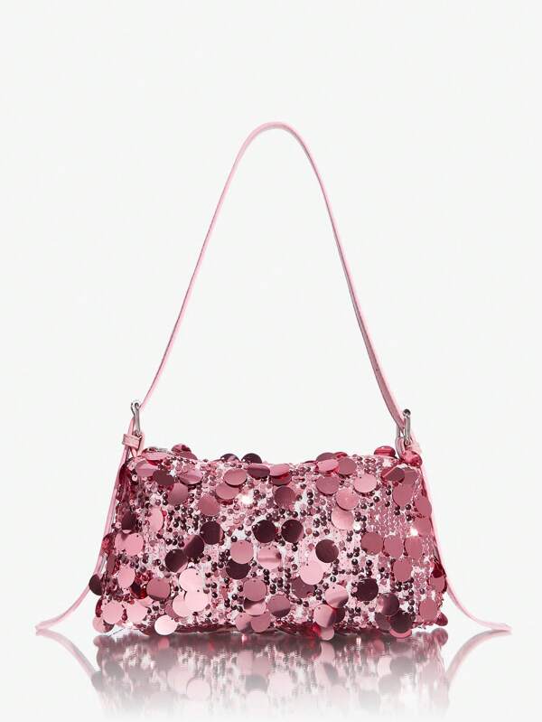 SHEIN SXY Borsa da donna a spalla con paillettes di colore unito, adatta per uso quotidiano, appuntamenti e come regalo di San Valentino