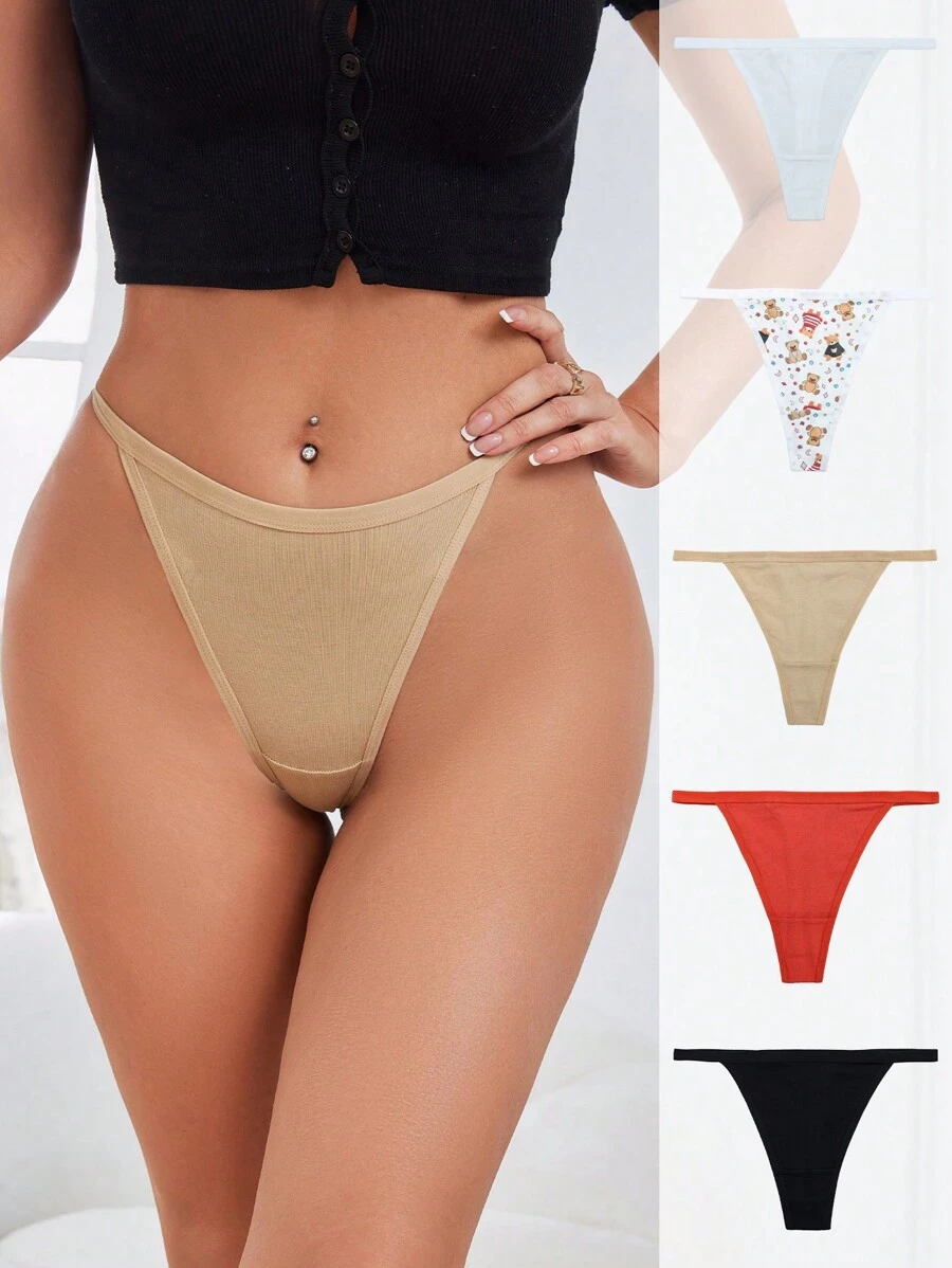 Snug Zone 5pcs Comfortable Animal Bear Print Regular Briefs For Women - Multicolor - View 1