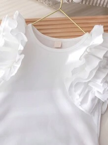 SHEIN 少女紮僧節圓領上衣，襯有荷葉邊&提花裙2件套裝，適用於節日和度假場合，夏季 - 紫色 - 查看 8