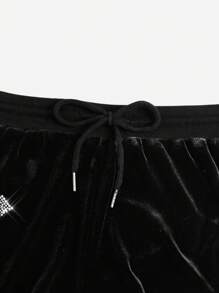 ROMWE Grunge Punk 時尚夏季連帶鏤空星星裝飾束腰短褲 - 黑色 - 查看 3