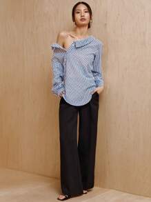 MONSE JADE BREYON Blusa de algodón con botones y estampado de rayas, de estilo casual elegante para vacaciones, vacaciones, primavera, playa, festivales, ajuste Ibiza, oficina