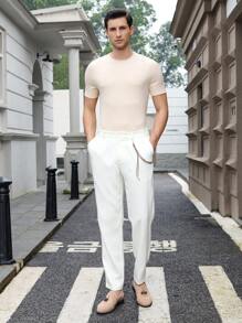 Manfinity VCAY Pantalones largos y rectos tejidos para hombre con banda elástica en la cintura, adecuados para primavera y verano