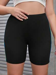 Flirla Plus Rainbow Striped Tape Side Biker Shorts - Black - View 6