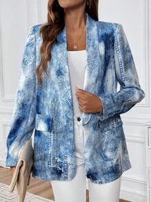 SHEIN Clasi Tie Dye Shawl Collar Open Front Blazer - Multicolor - View 5