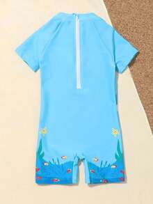 男童夏季卡通圖案連體泳衣 - 彩色 - 查看 2