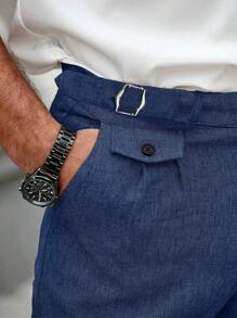 Manfinity Mode Men Casual Pleated Tapered Suit Pants - Blue - View 6