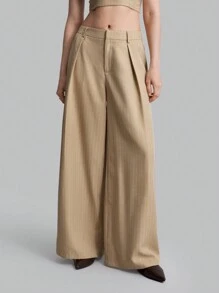 Ontre Women Khaki Wide Leg Pants, Fall Casual, Back To School - Grey - View 5