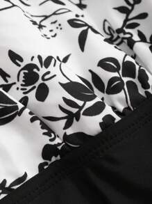 DAZY 2 件套花卉印花露背度假连衣裙，含泳衣和泳裤，夏季，海滩女士服装，节日服装 - 黑與白 - 查看 8