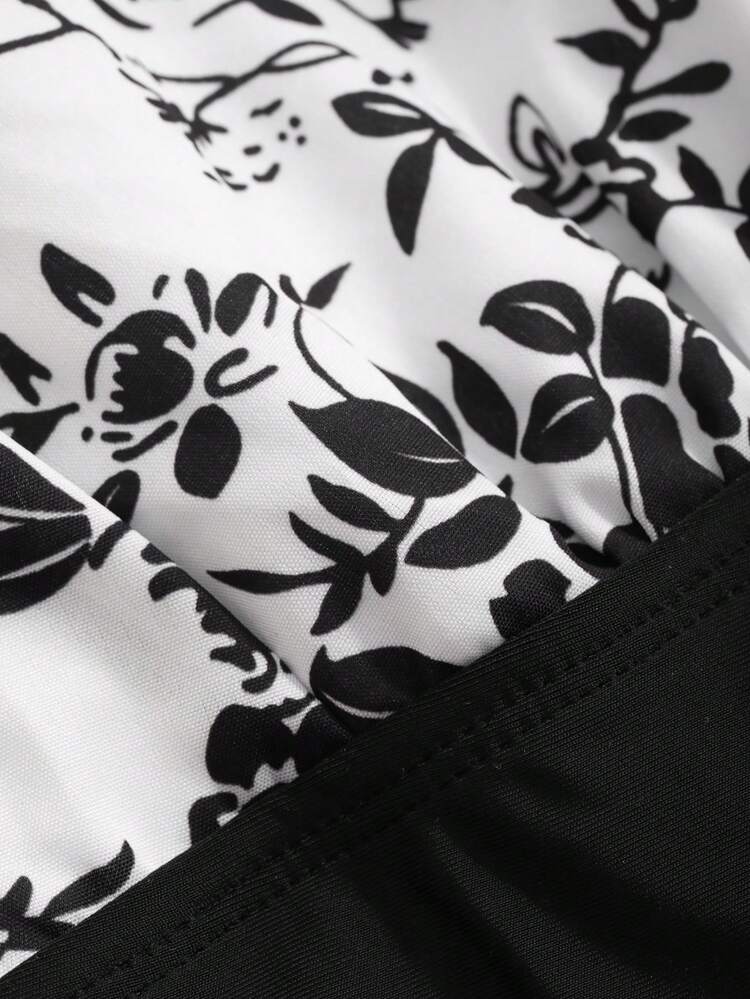 2pcs Floral Print Halterneck Vacation Dress With Swimwear And Swim Shorts Summer,Beach Women Outfits Festival Outfits