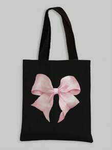 ROMWE Bow Pattern Double-Sided Printed Canvas Shoulder Bag Valentines, Fashionable Bow Purse For Women, Cute Bow Bag For Women , Bow , Kawaii - Multicolor - View 1