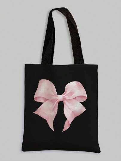 ROMWE Kawaii 蝴蝶结图案双面印花帆布单肩包，情人节款，时尚蝴蝶结女士钱包，可爱蝴蝶结女士包包，蝴蝶结，卡哇伊