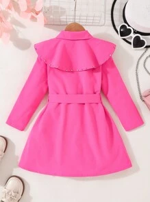 Kleinkind Mädchen Casualeleganter Pendler Prinzessin Madeline Diamond Besetzter Kronkragen mit Rüschen Saum und Taillengürtel Design, Langarm, mit herrlicher Metallschnalle, geeignet für Herbst, Winter, Partys, Schule oder Hochzeiten - Heißes Pink - Übersicht 2