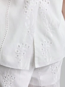 Women Embroidered Solid Woven Suit Set, Sleeveless Business Dress & Linen Pants Set, Office Formal Wear - White - View 6