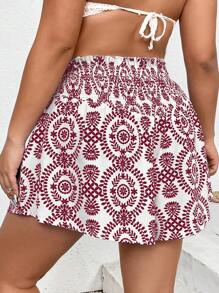 Breezaya Plus Floral Print Paperbag Waist Shorts - Burgundy - View 2