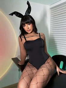 Fantasy Costume Kích thước lớn Của phụ nữ Gợi cảm Áo liền quần chặt , Dây buộc tóc , Vớ 3pcs Bộ - màu đen - Xem 3