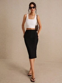 Poéselle Solid Split Thigh Skirt