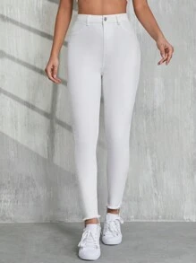 SHEIN Tall White Women's Jeans Casual Skinny Stretch Trousers Back To School Dress Pants Fall White Womenjeans Teacher Pants - White - View 4