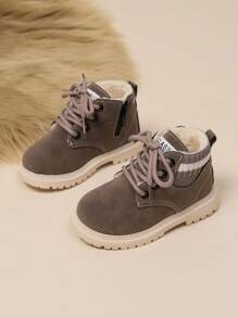 時尚休閒加厚童裝男女靴 - 灰色 - 查看 4