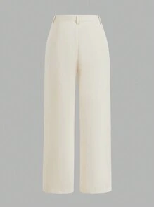 SHEIN Unity 女士休閒純色寬腿裝載褲 - 杏色 - 查看 2