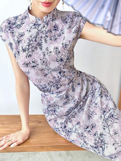 Modelyn Floral Print Batwing Sleeve Blouse & Skirt For Summer, Hanfu Sets