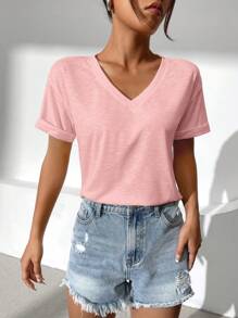 SHEIN Essnce 夏季實心肩垫T恤