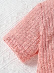 SHEIN 年輕女孩肋編扭結下擺t恤和短褲套裝