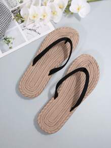 Sandales plates pour femmes en matériau textile d'été à la mode, semelle souple antidérapante, flip-flops de plage