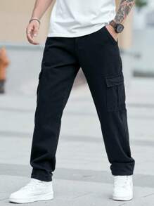 Manfinity Homme 男裝日常口袋側面貨物牛仔褲 - 黑色 - 查看 4