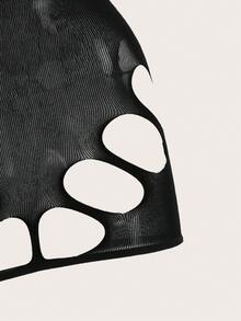 Vestido bandeau de mujer con calados y malla calada, con medias muslo alto, camisón sexy - Negro - Ver 3