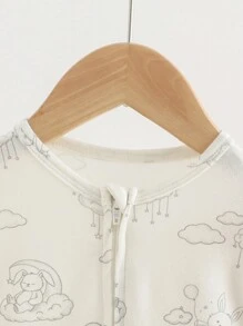 Cozy Pixies 新生兒女寶寶，2入組可愛針織柔軟圓領長袖連腳爬服套裝，帶有花朵和雲羊圖案 - 粉色 - 查看 4
