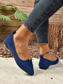 藍色尖頭平底鞋，工作/休閒通用鞋，時尚且增長腿部 - 藍色 - 查看 7
